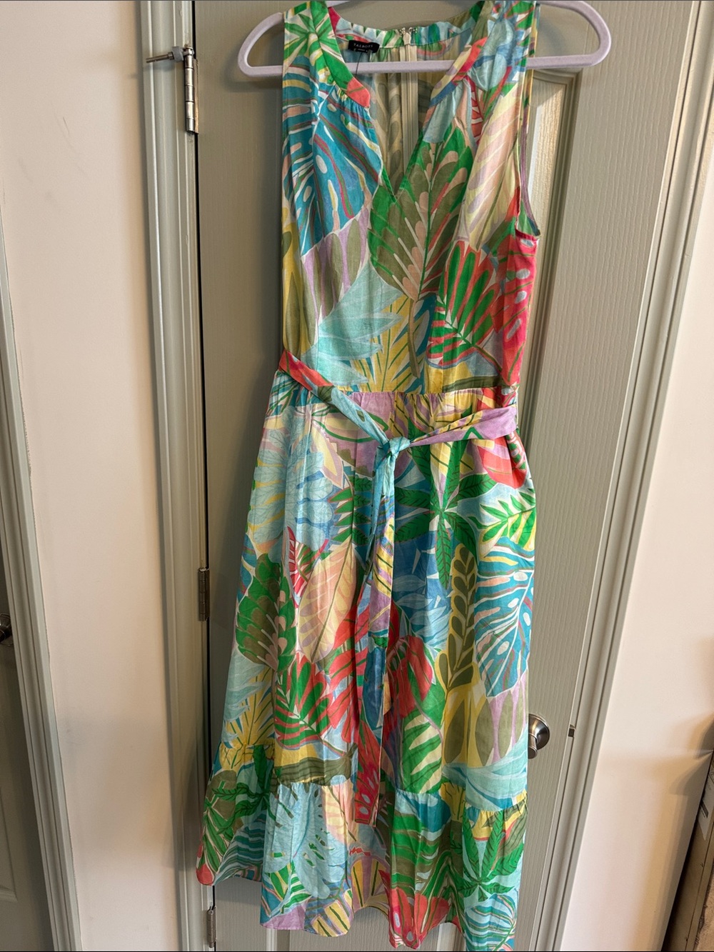 Talbots Multicolor Tropical Print Sleeveless Tie-Waist Dress size 16